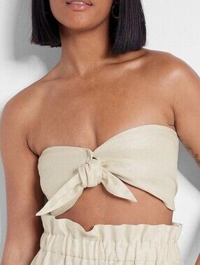 Linen-blend Tie Front Bandeau Top | Express